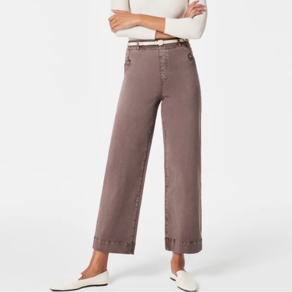 Spanx Stretch Twill Cropped Wide Leg Pants Smoke Gray  L NWT